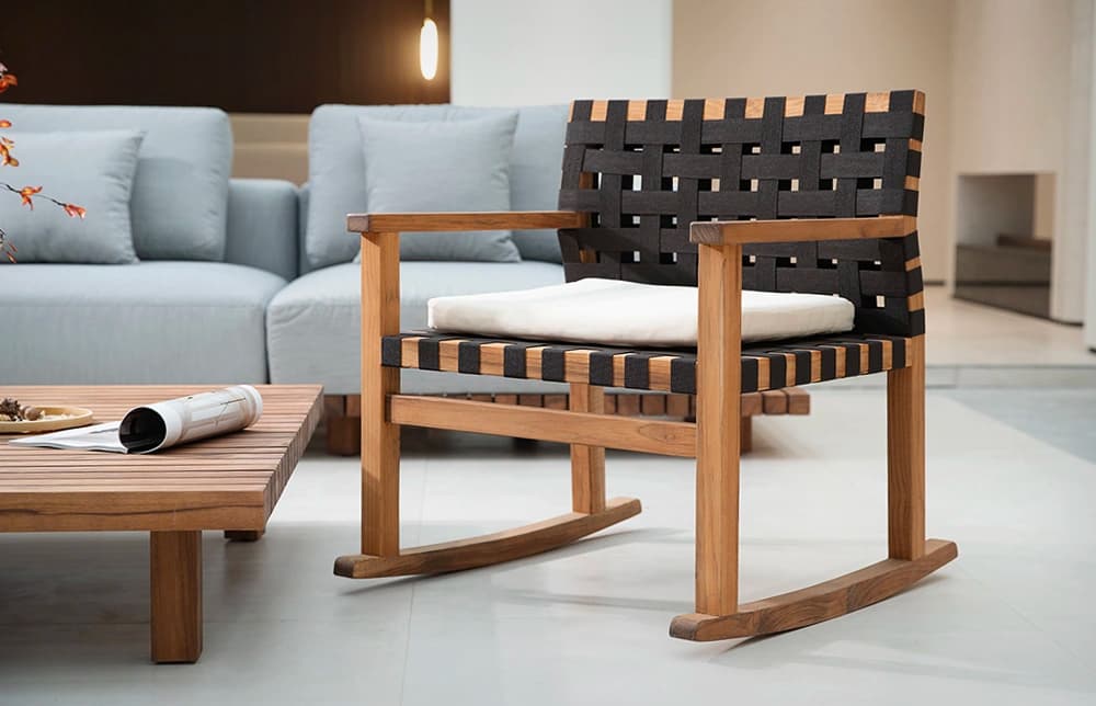 Trapani Teak Wooden Woven Rocking Chair Patio with Cushion thumbnail 3