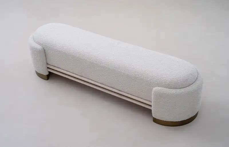 Minimalist White Upholstered Bed End Bench with Metal Base L918 Back