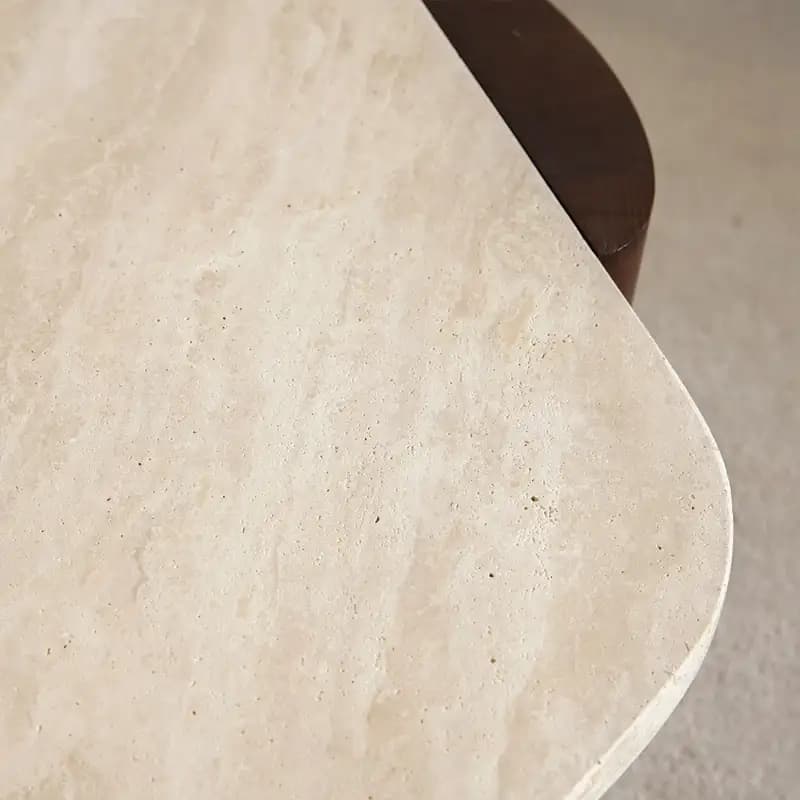 Natural Travertine Coffee Table with Walnut Wood Legs
